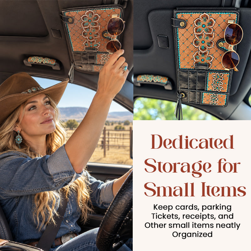 Western Floral Car Sun Visor Organizer – Vintage Style Storage Pouch