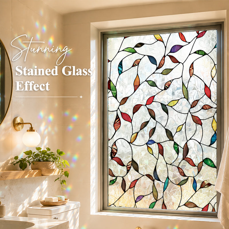 Botanical Stained Glass Leaf Window Film