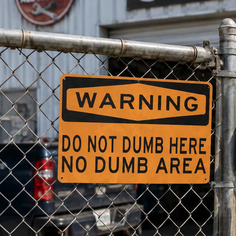 Funny Warning Sign Wall Decor | "Do Not Dumb Here, No Dumb Area" Garage Man Cave Decoration