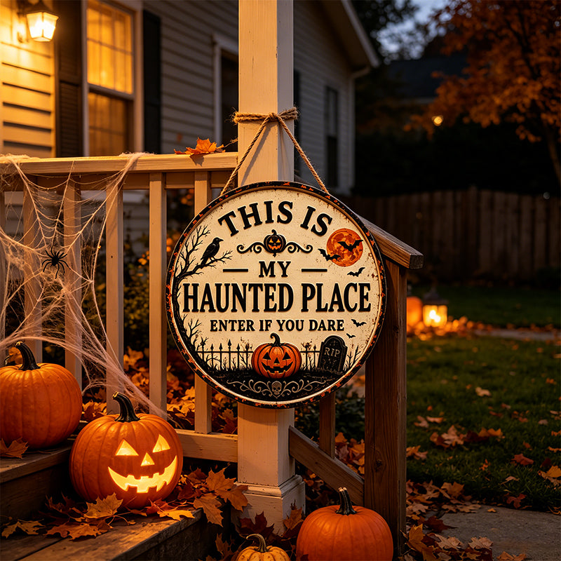 This Is My Haunted Place Halloween Door Sign – Rustic Front Porch Decor