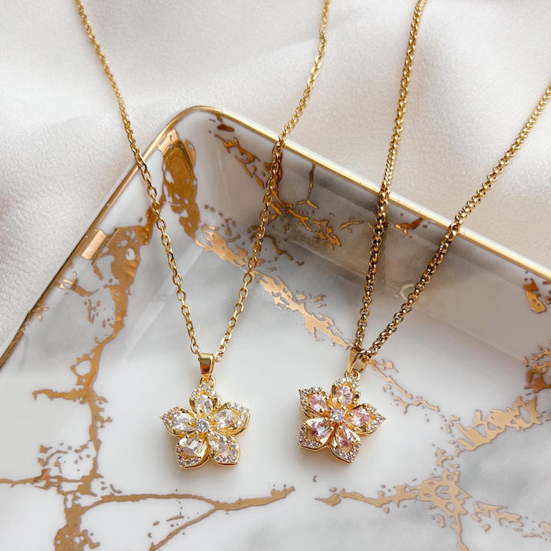 Rotating Bauhinia Zircon Necklace