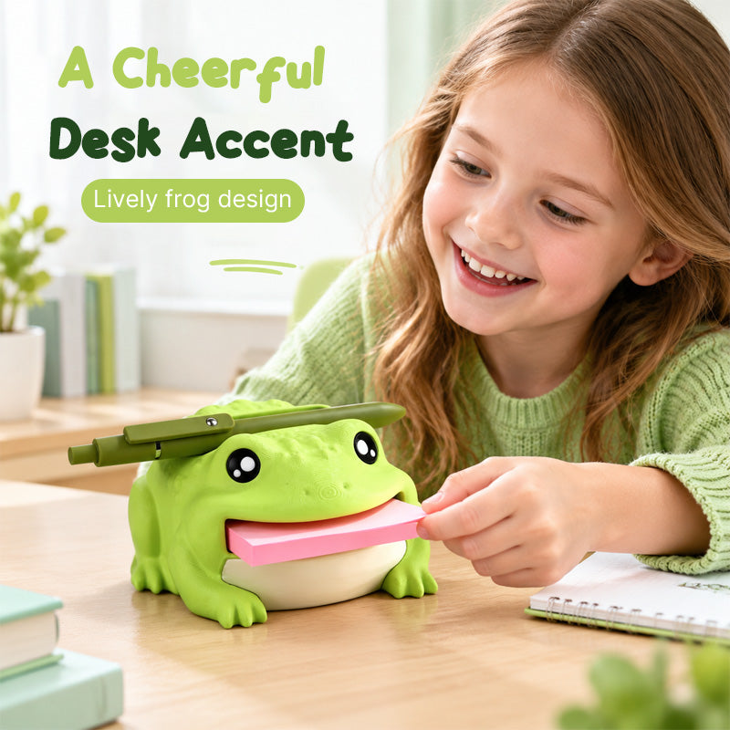 Frog Sticky Note Organizer with Drawing Stencils & Pen Holder
