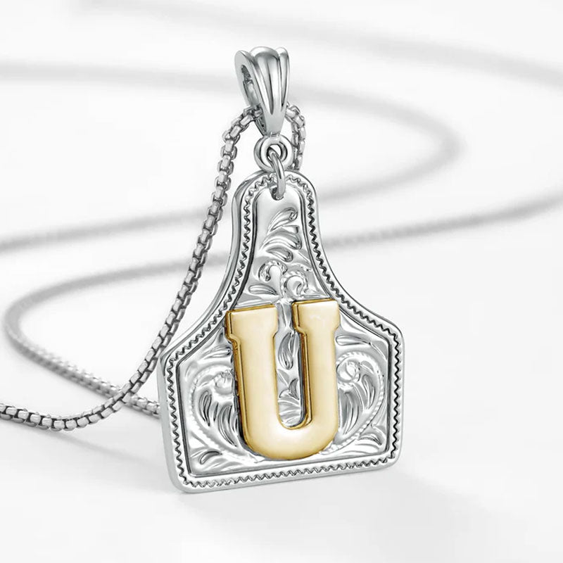 🤠 Letter Pendant CowTag Initial Necklace