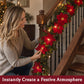 Christmas Poinsettia LED Garland | Lighted Holiday Stair & Mantel Decor