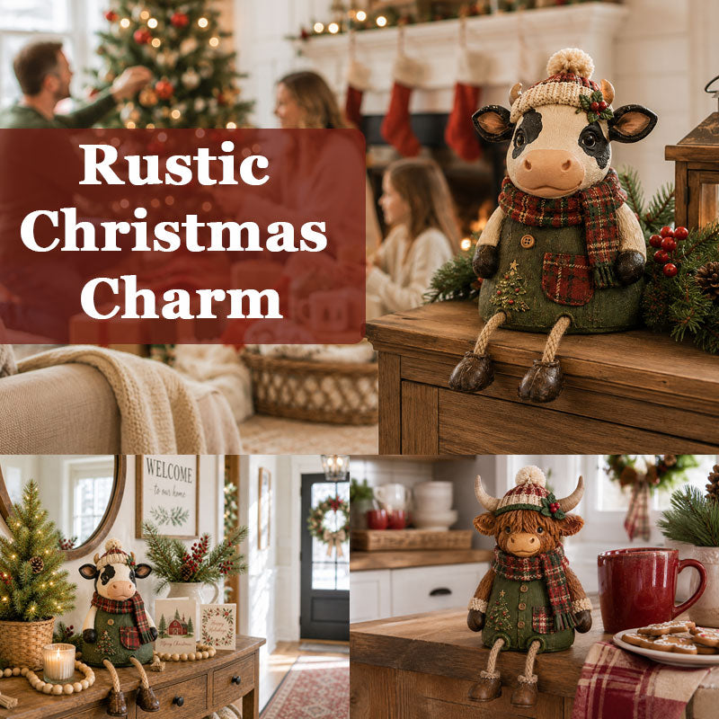 Christmas Cow Figurine — Cozy Holiday Home Decor