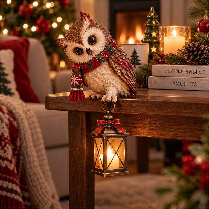 Christmas Owl Lantern Figurine