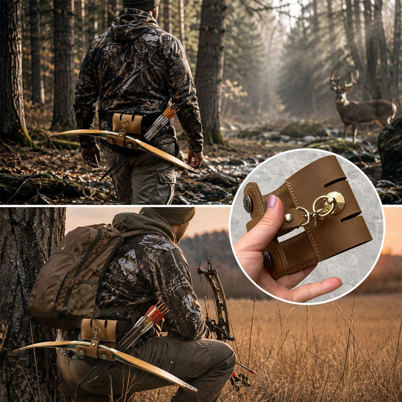 Traditional Archery Bow Holster Hands-Free Leather Belt-Mounted Bow Carrier