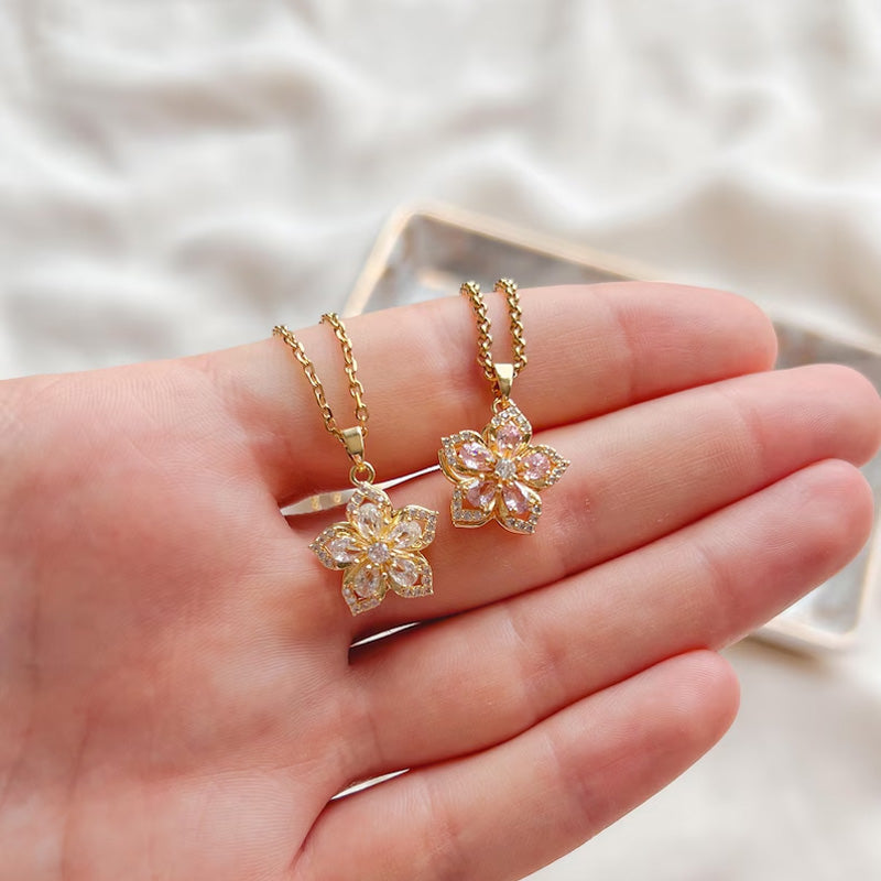 Rotating Bauhinia Zircon Necklace