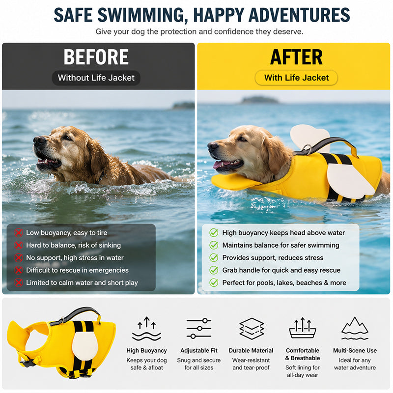 Cute Animal Dog Life Jacket – Fun Swimming Vest for Dogs, Safe & Comfortable Floatation Gear