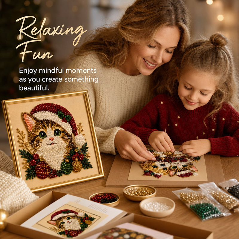 Christmas Cat Pearl Diamond Painting Kit