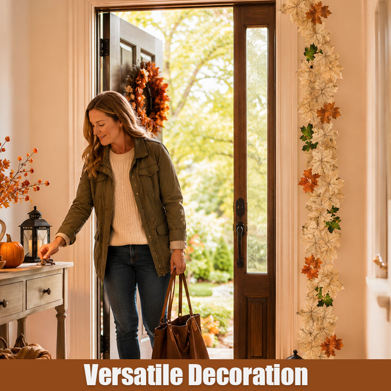 Fall Scenic Decoration Artificial Green Maple Leaf Garland for Halloween & Christmas Wall Hanging