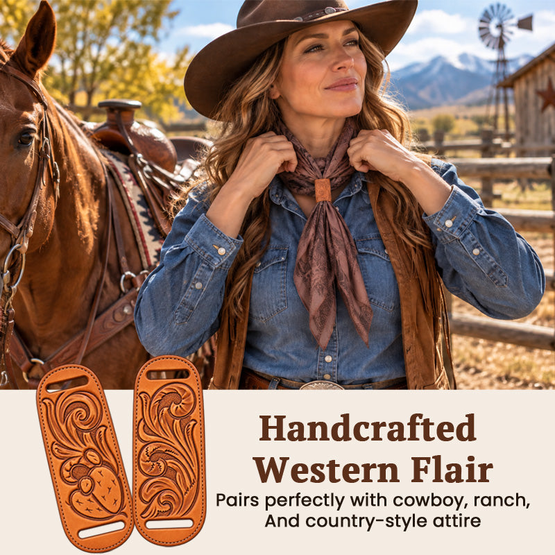 Hand Tooled Leather Wild Rag Scarf Slide