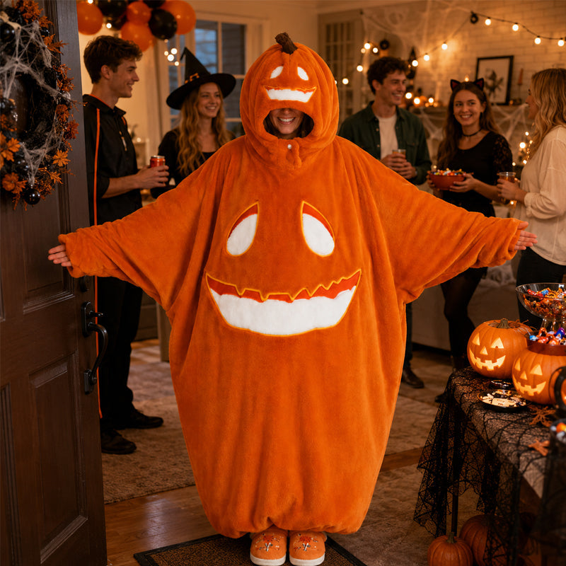 🎃 Early Halloween Drop | Cozy Pumpkin Onesie | Jack-O'-Lantern Halloween Jumpsuit Pajama Costume