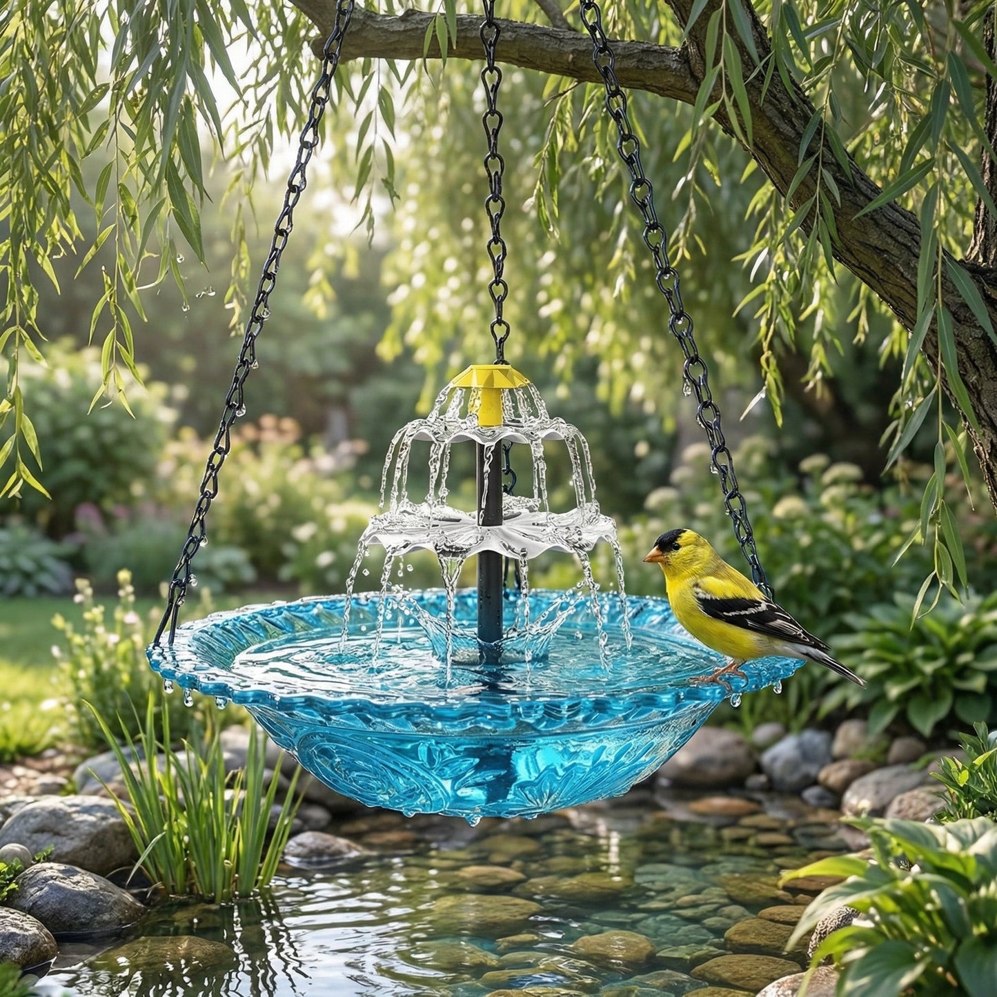 Solar Cascade Hanging Bird Bath Fountain