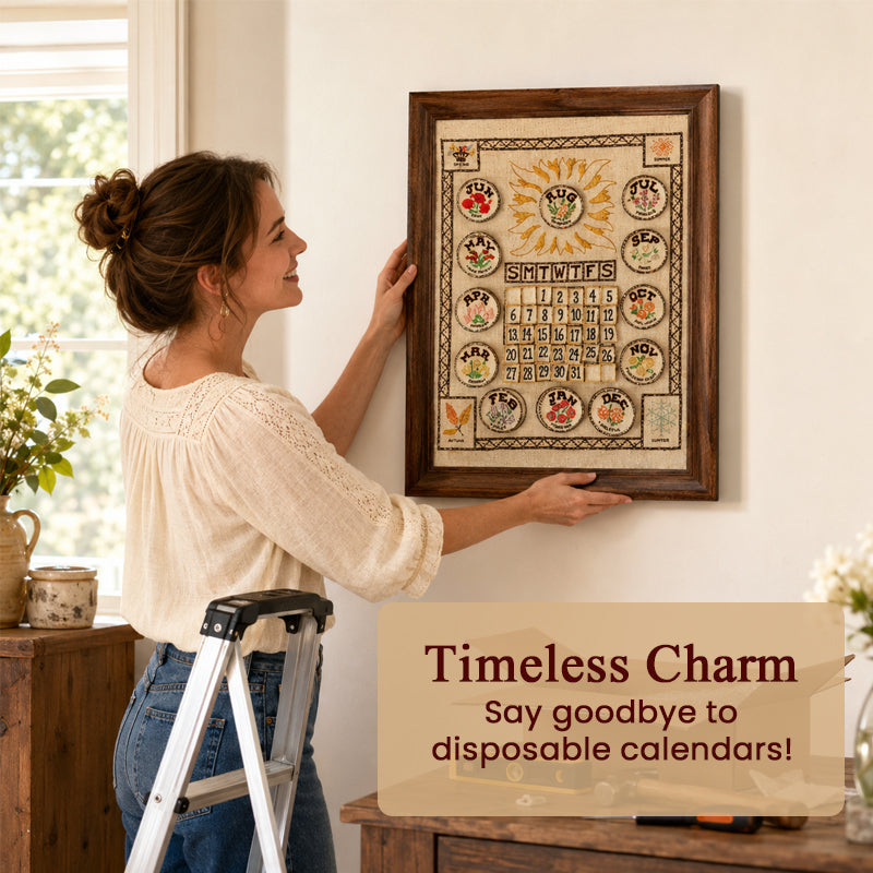 Hand-Embroidered Perpetual Calendar Wall Art