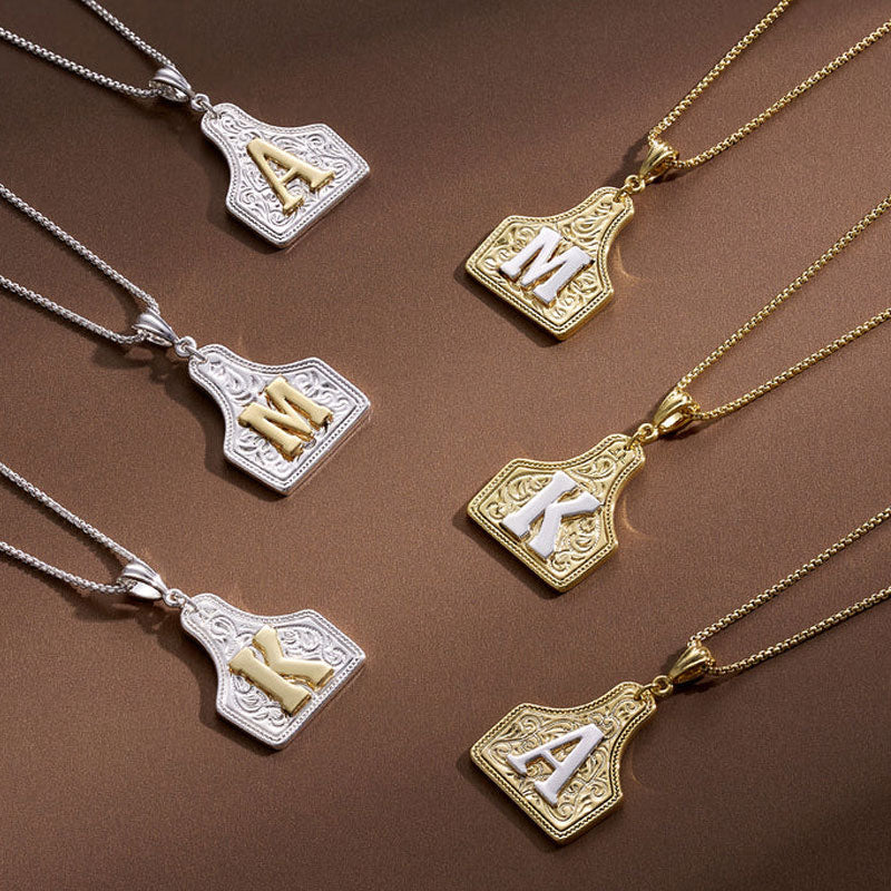 🤠 Letter Pendant CowTag Initial Necklace