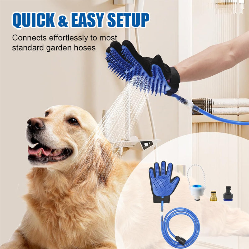 Pet Bathing & Massaging Grooming Glove with Sprayer Hose - 5-Finger Deshedding Shower Tool for Dogs & Cats