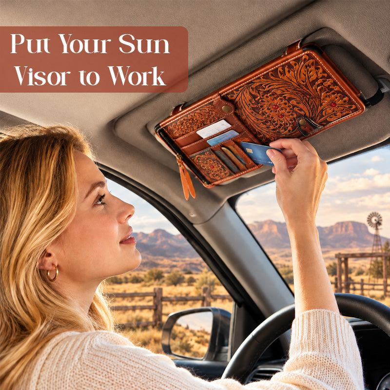 Western Floral Car Sun Visor Organizer – Vintage Style Storage Pouch