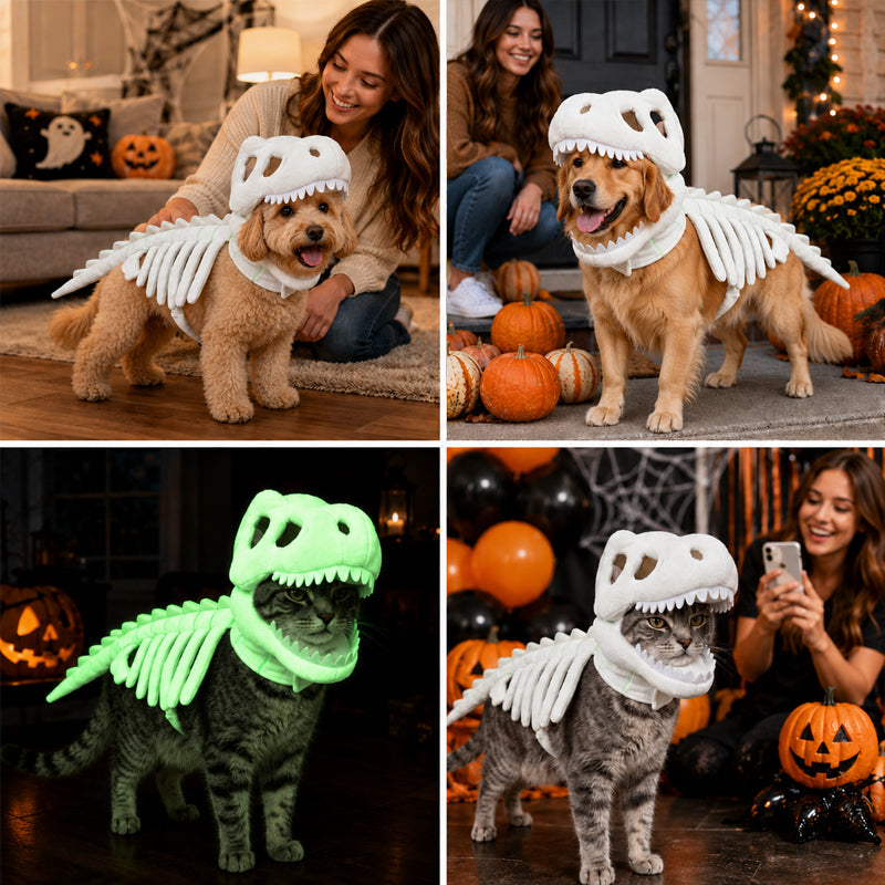 Glow-in-the-Dark Dinosaur Skeleton Costume for Cats & Dogs