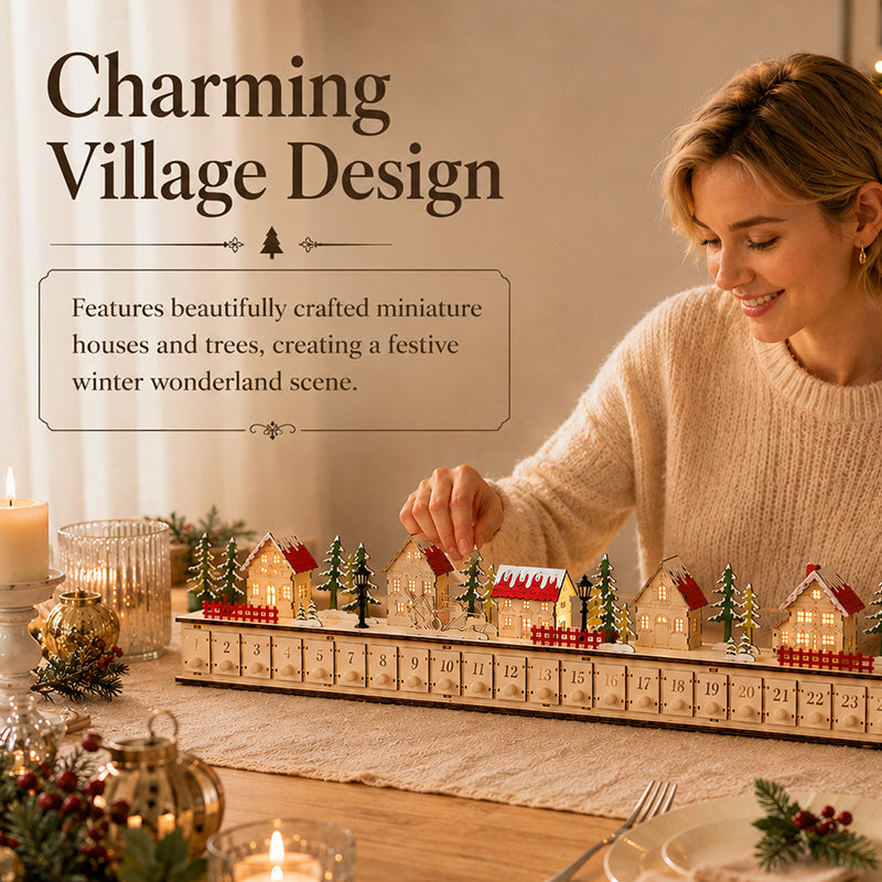 🎄 Early Christmas Sale | Musical Christmas Village Advent Calendar | Lighted Wooden Countdown Music Box