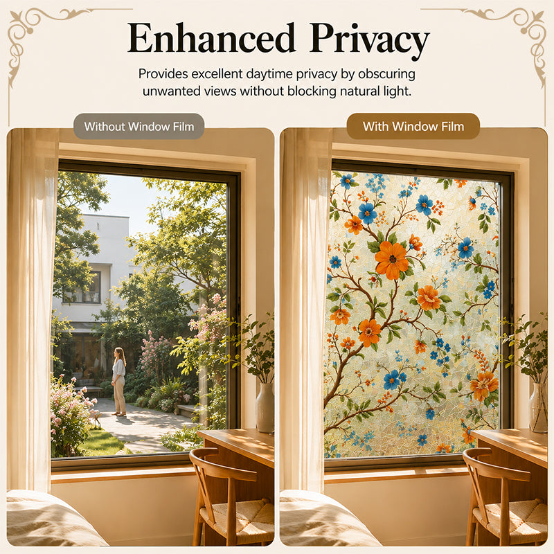 Botanical Stained Glass Leaf Window Film