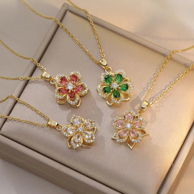 Rotating Bauhinia Zircon Necklace