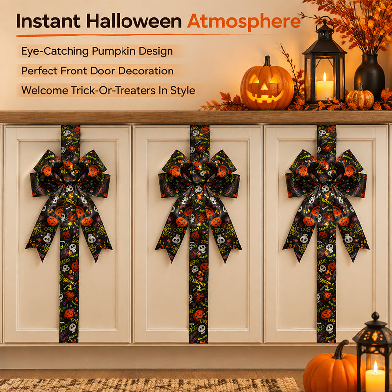 🎃Halloween Cabinet Bow Decoration-Funny Pumpkin Ribbon Wreath for Kitchen Cabinet