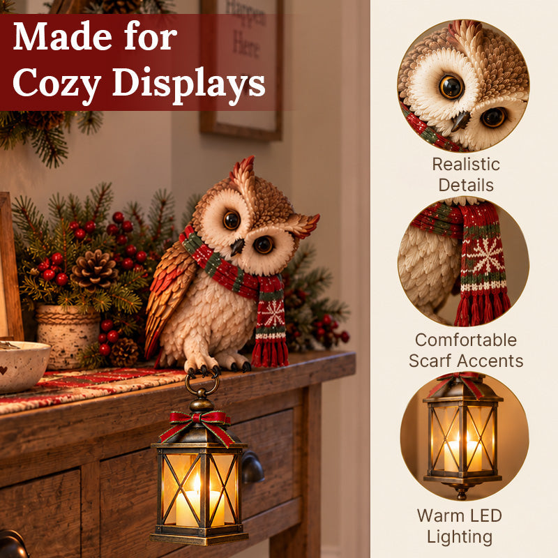 Christmas Owl Lantern Figurine