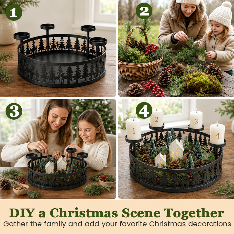Christmas Forest Advent Candle Holder | 4-Week Holiday Countdown Decor