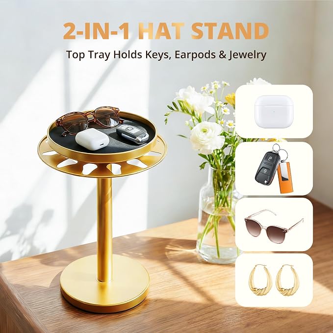 360° Rotating Baseball Cap Organizer with Storage Tray