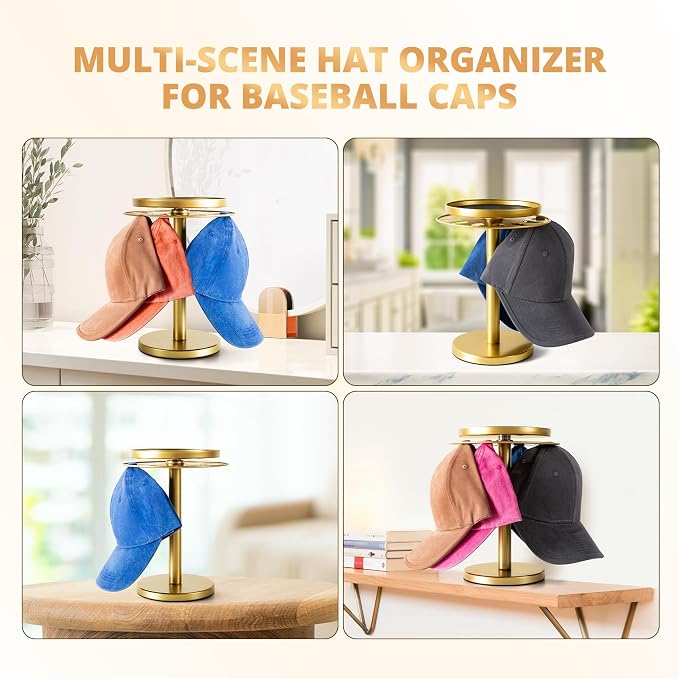 360° Rotating Baseball Cap Organizer with Storage Tray
