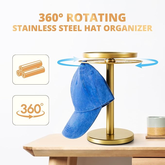 360° Rotating Baseball Cap Organizer with Storage Tray