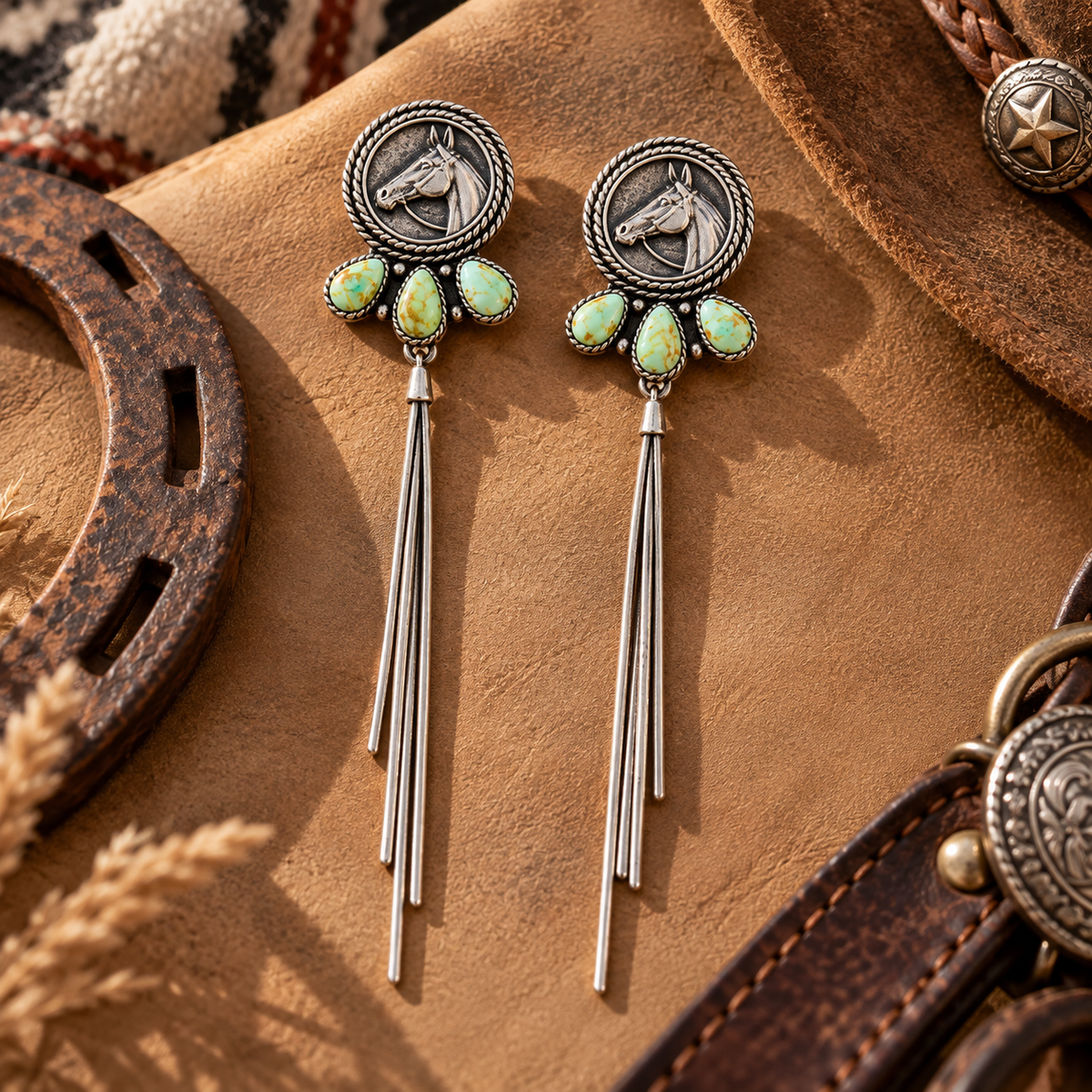Turquoise Horse Head Dangle Earrings