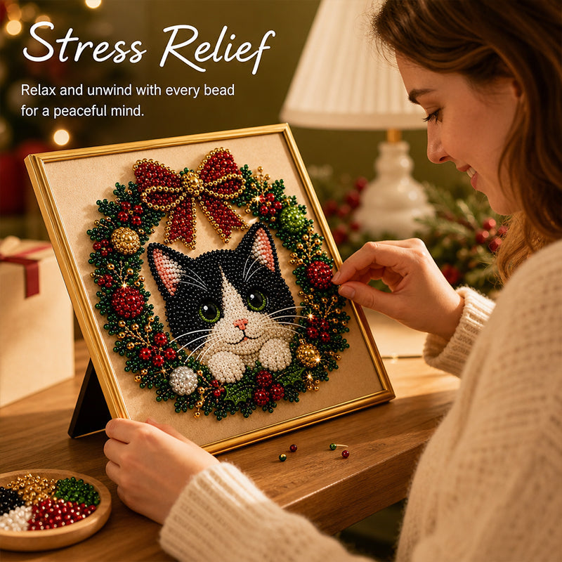 Christmas Cat Pearl Diamond Painting Kit