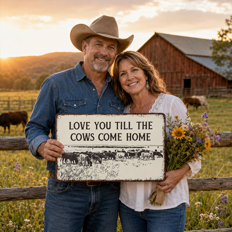 "Love You Till The Cows Come Home" Vintage Metal Sign