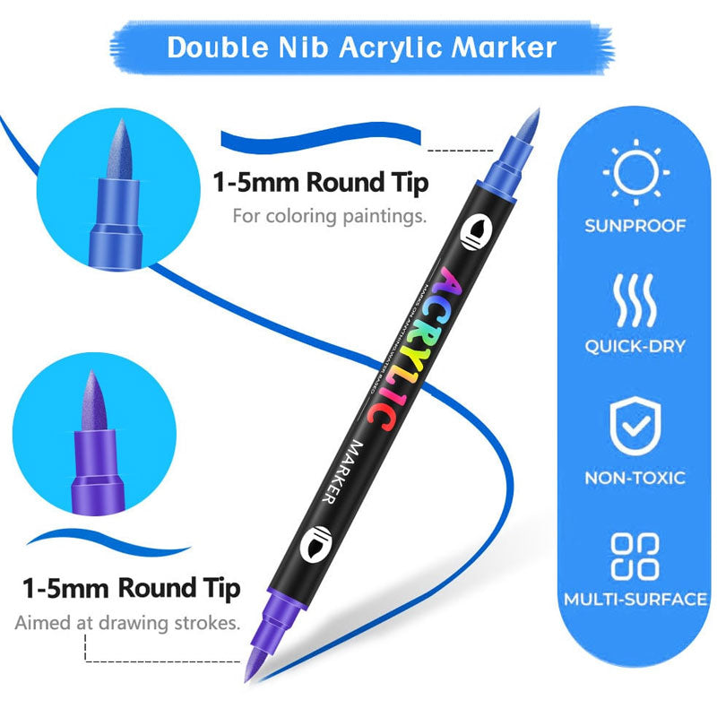 Dual Tip Acrylic Paint Pen Marker - 24/48/72/Colors