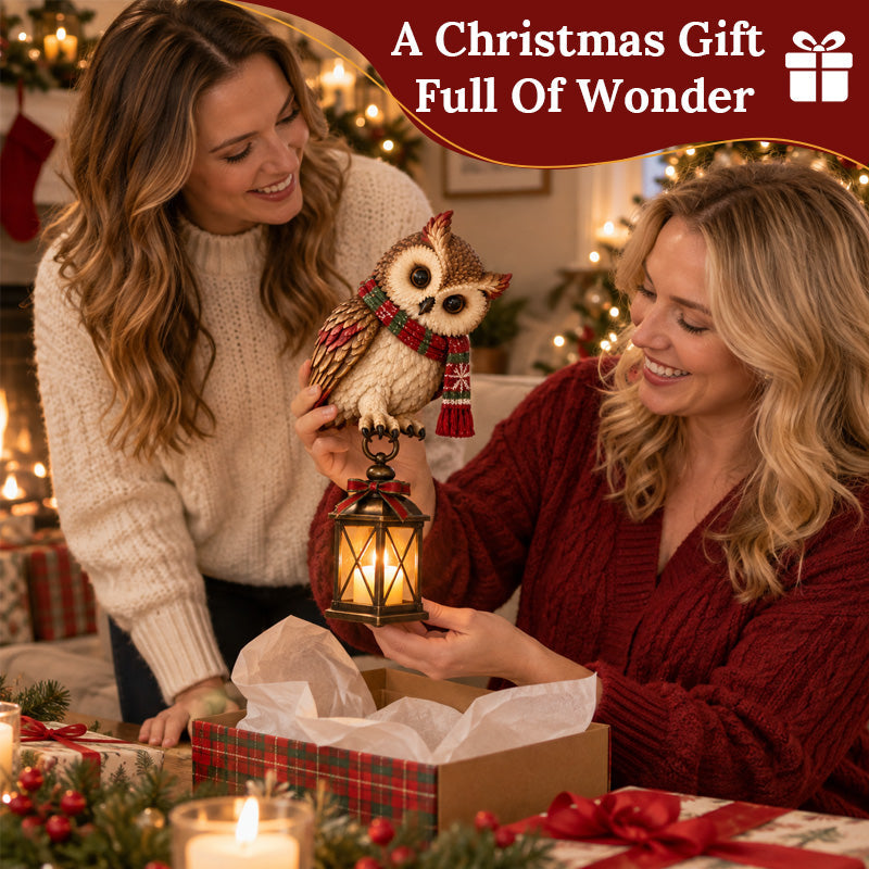 Christmas Owl Lantern Figurine