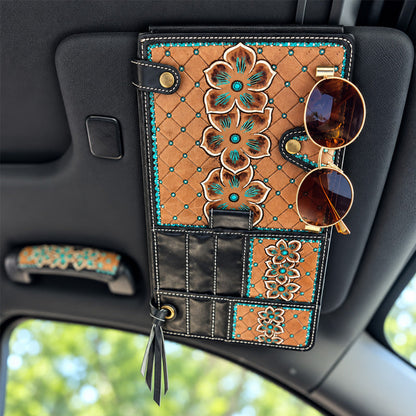 Western Floral Car Sun Visor Organizer – Vintage Style Storage Pouch