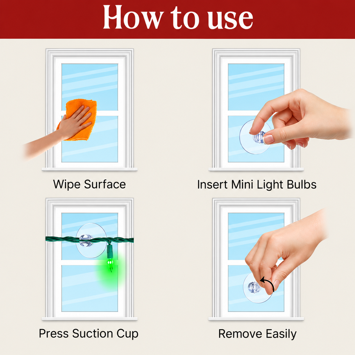 Christmas Light Suction Cup Clips with Wire Slots