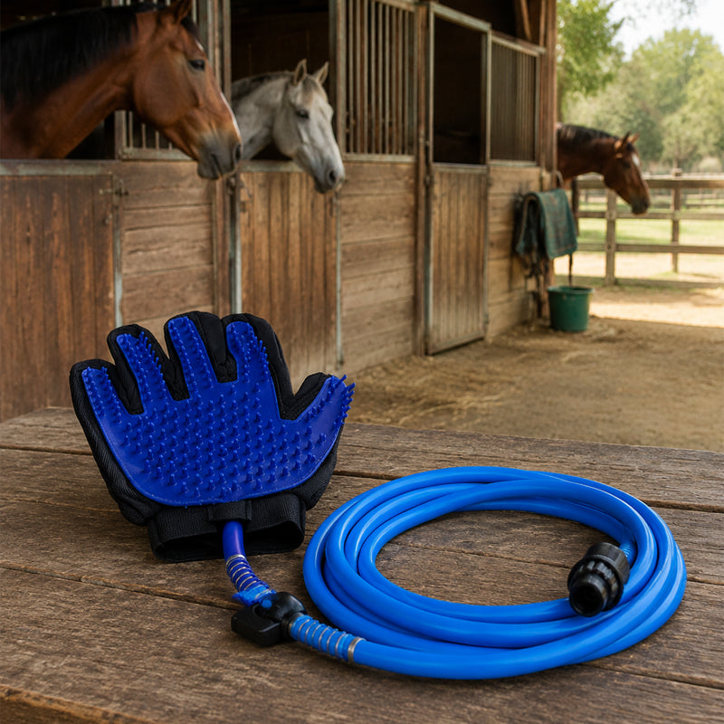 Pet Bathing & Massaging Grooming Glove with Sprayer Hose - 5-Finger Deshedding Shower Tool for Dogs & Cats