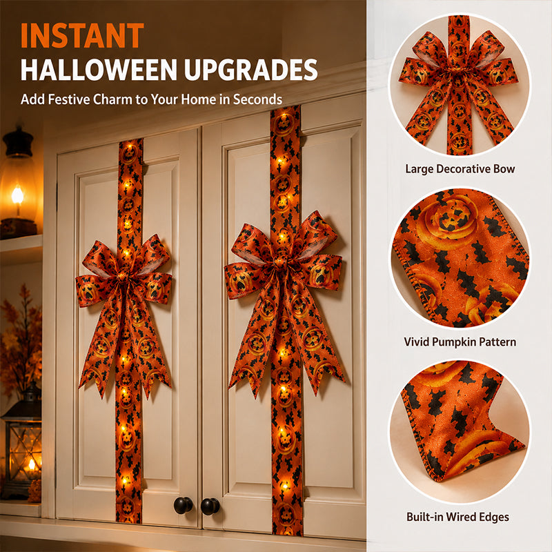 🎃Halloween Cabinet Bow Decoration-Funny Pumpkin Ribbon Wreath for Kitchen Cabinet