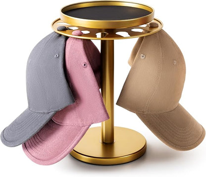 360° Rotating Baseball Cap Organizer with Storage Tray