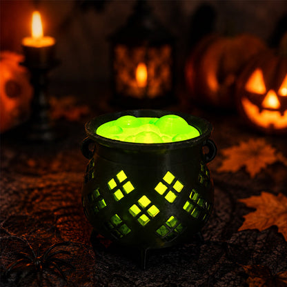 Halloween Witch Cauldron Tea Light Holder | Spooky LED Candle Lamp Decoration