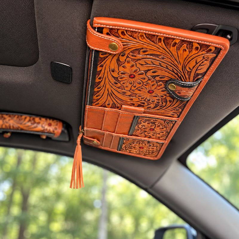 Western Floral Car Sun Visor Organizer – Vintage Style Storage Pouch
