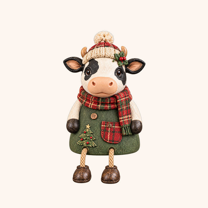Christmas Cow Figurine — Cozy Holiday Home Decor