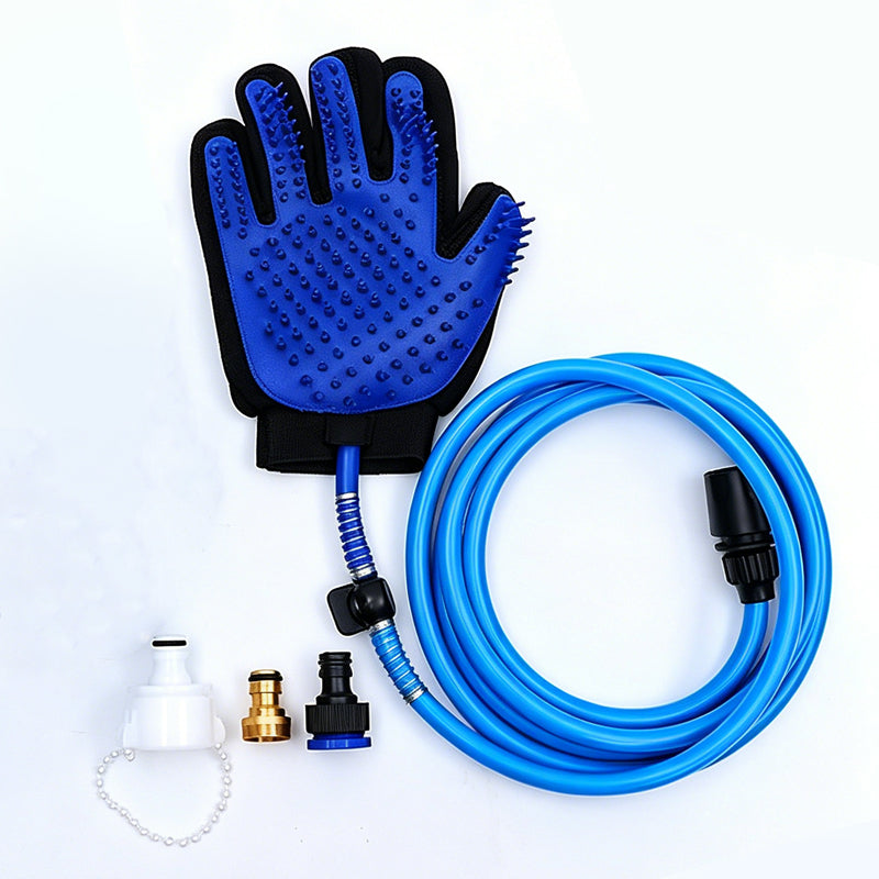 Pet Bathing & Massaging Grooming Glove with Sprayer Hose - 5-Finger Deshedding Shower Tool for Dogs & Cats