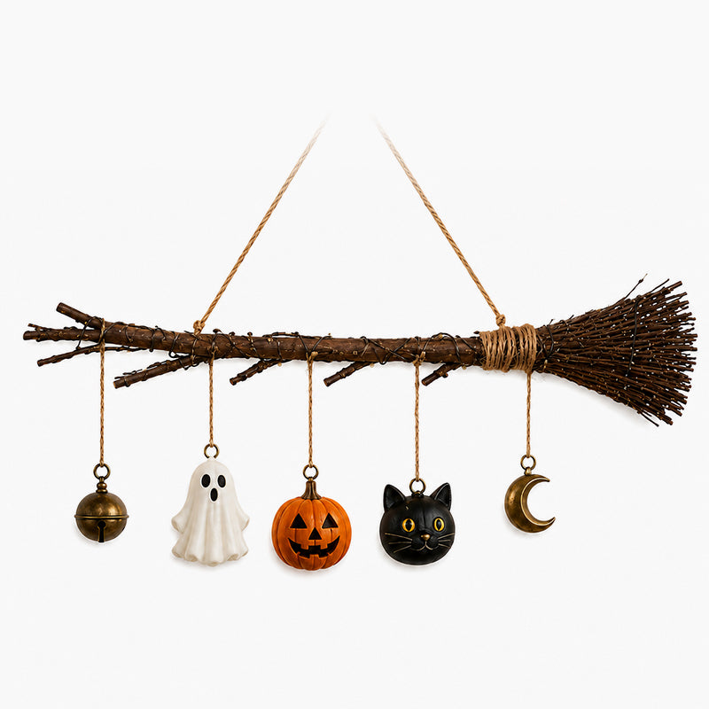 🎃 Halloween Luminous Witch Broom Wall Hanging Decor 🧹