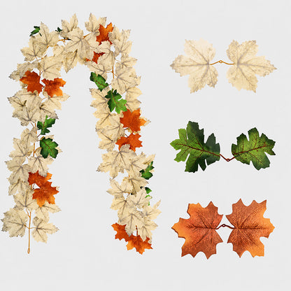 Fall Scenic Decoration Artificial Green Maple Leaf Garland for Halloween & Christmas Wall Hanging