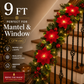 Christmas Poinsettia LED Garland | Lighted Holiday Stair & Mantel Decor