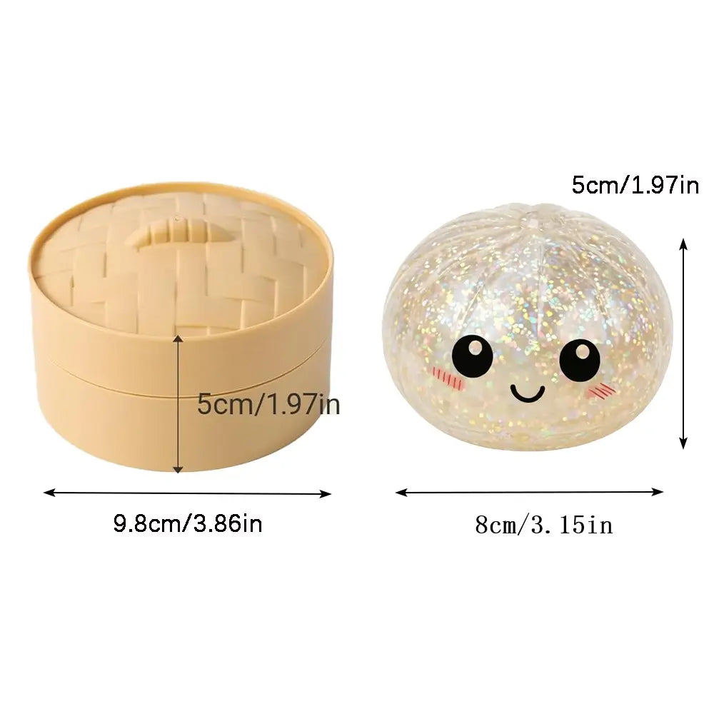 Glitter Dumpling Squishy Box - Cute Anxiety Relief Fidget Toy, with Steamer Box